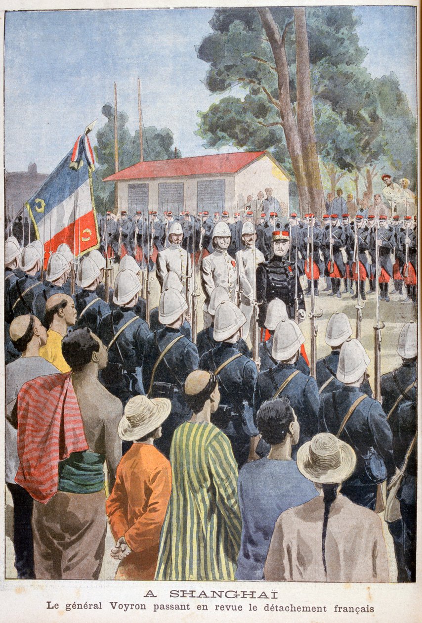 Generál Voyron hodnotí francouzské jednotky, Šanghaj, 1900 od Unbekannt