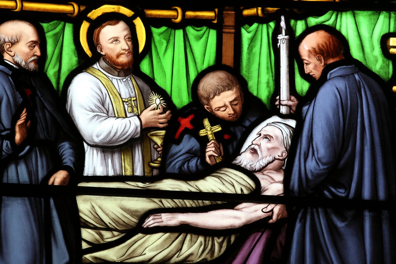 Ženeva, Ženeva, Švýcarsko, le 5/7/2015 - Bazilika Notre-Dame v Ženevě. Vitráž. Svatý Vincent de Paul. od Unbekannt