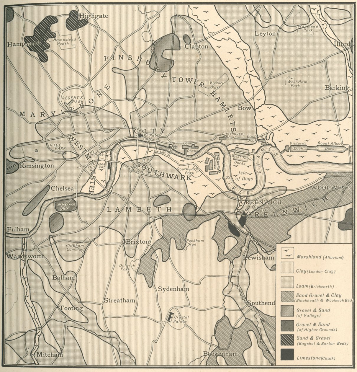 Geologická mapa lokality Londýn, 1908 od Unbekannt