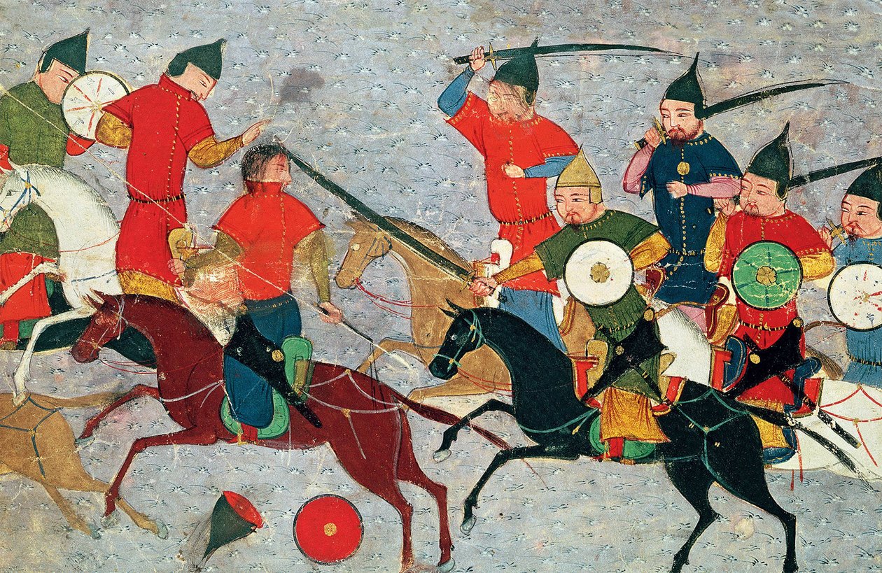 Čingischán v boji. Miniatura z Jami al-tawarikh Universal History, cca 1430 od Unbekannt