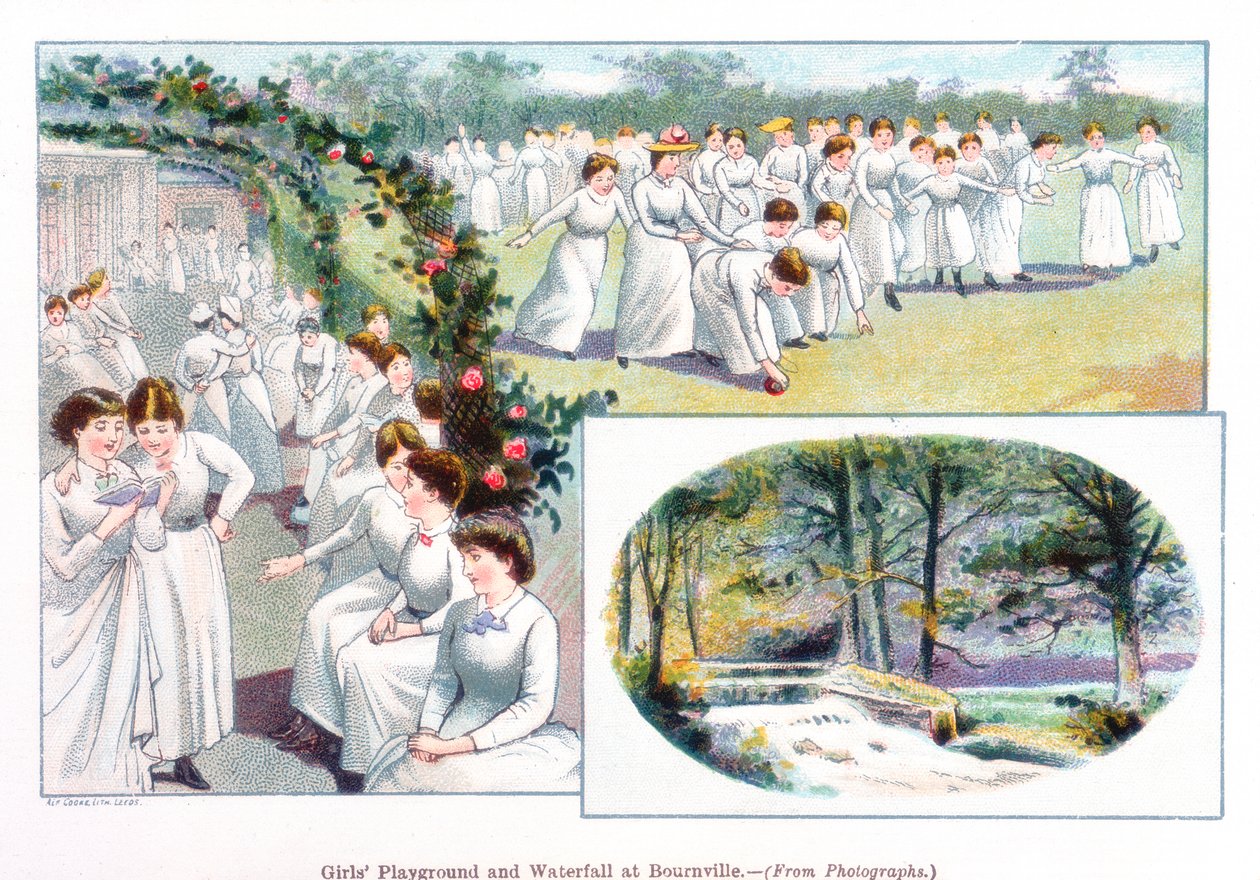 Dívčí hřiště a vodopád v Bournville, 1892 od Unbekannt