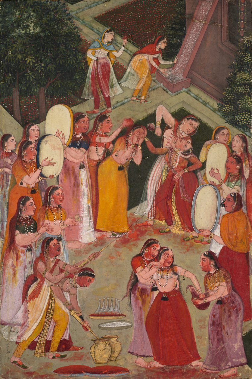 Dívky se navzájem stříkají v Holi, c. 1640-1650. od Unbekannt