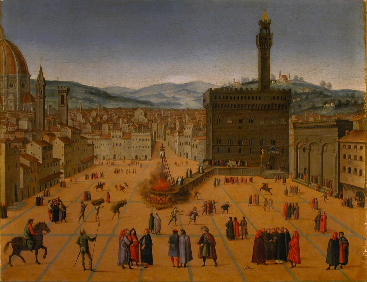 Poprava Girolama Savonarolase na náměstí Piazza della Signoria ve Florencii v roce 1498, počátek 17. od Unbekannt
