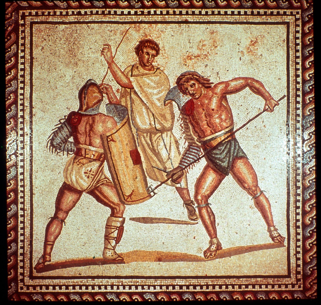 Gladiátoři v aréně, římská mozaika, Saarbrucken, Německo od Unbekannt