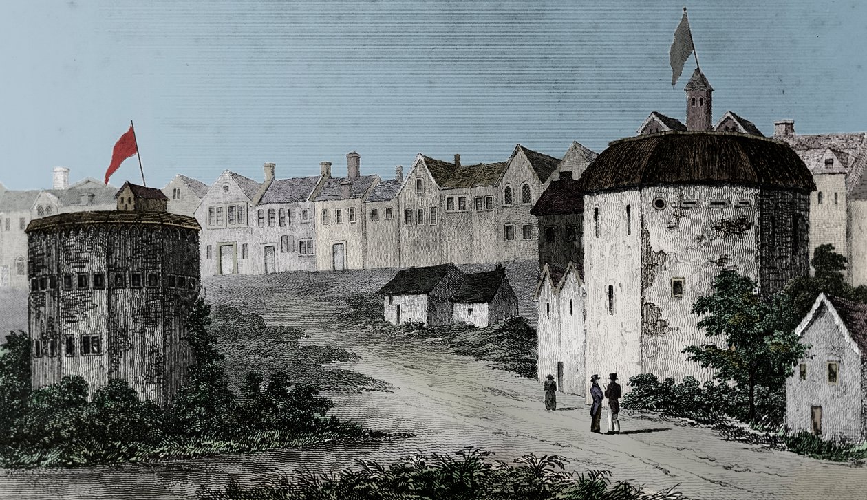 Divadlo Globe, Bankside, Southwark right and the Bear Garden, c1597 1825. od Unbekannt