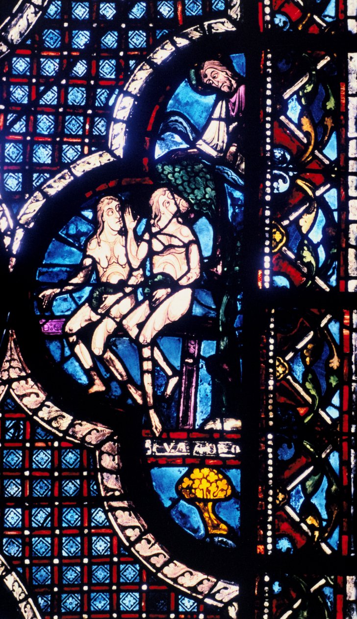 Bůh čelí Adamovi a Evě, barevné sklo, katedrála v Chartres, Francie, 1205-1215 od Unbekannt
