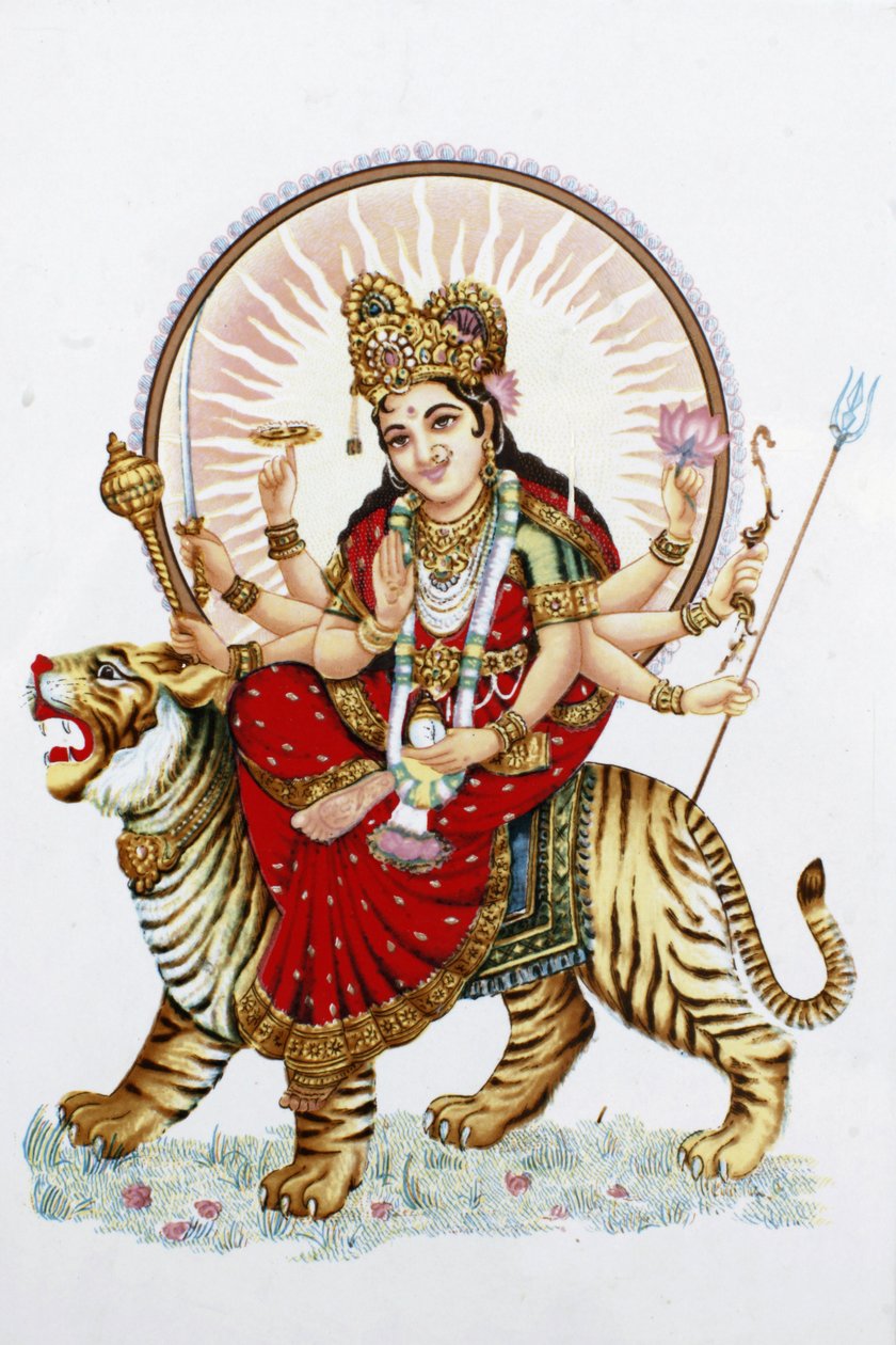Bohyně Sherawali (Durga) na koni tygra Rishikesh Indie od Unbekannt