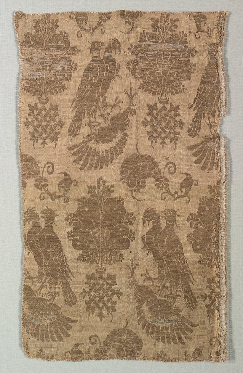 Hedvábí se zlatým vzorem se sokoly a heraldikou, 1360-1400. od Unbekannt