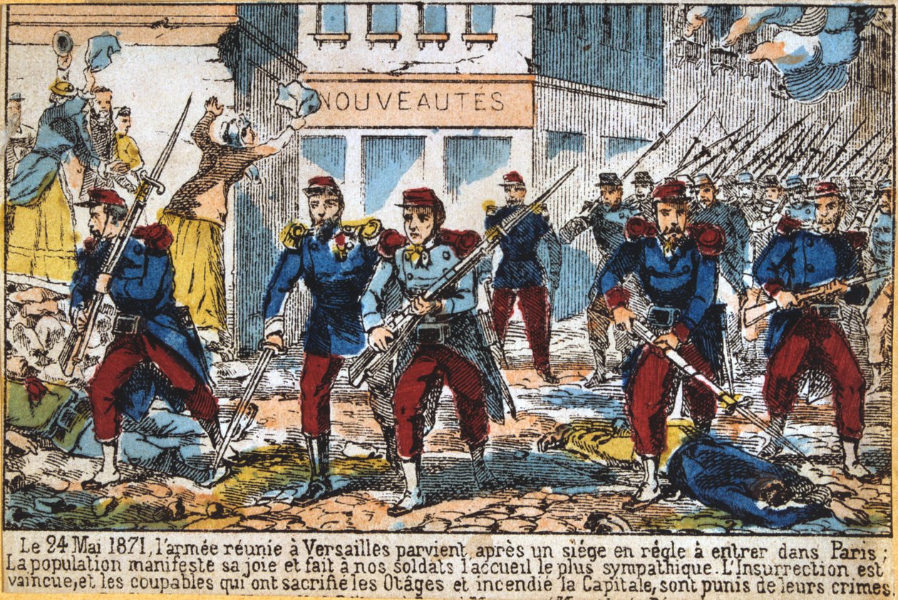 Vládní vojáci postupují do Paříže, aby potlačili komunu, 24. května 1871 od Unbekannt