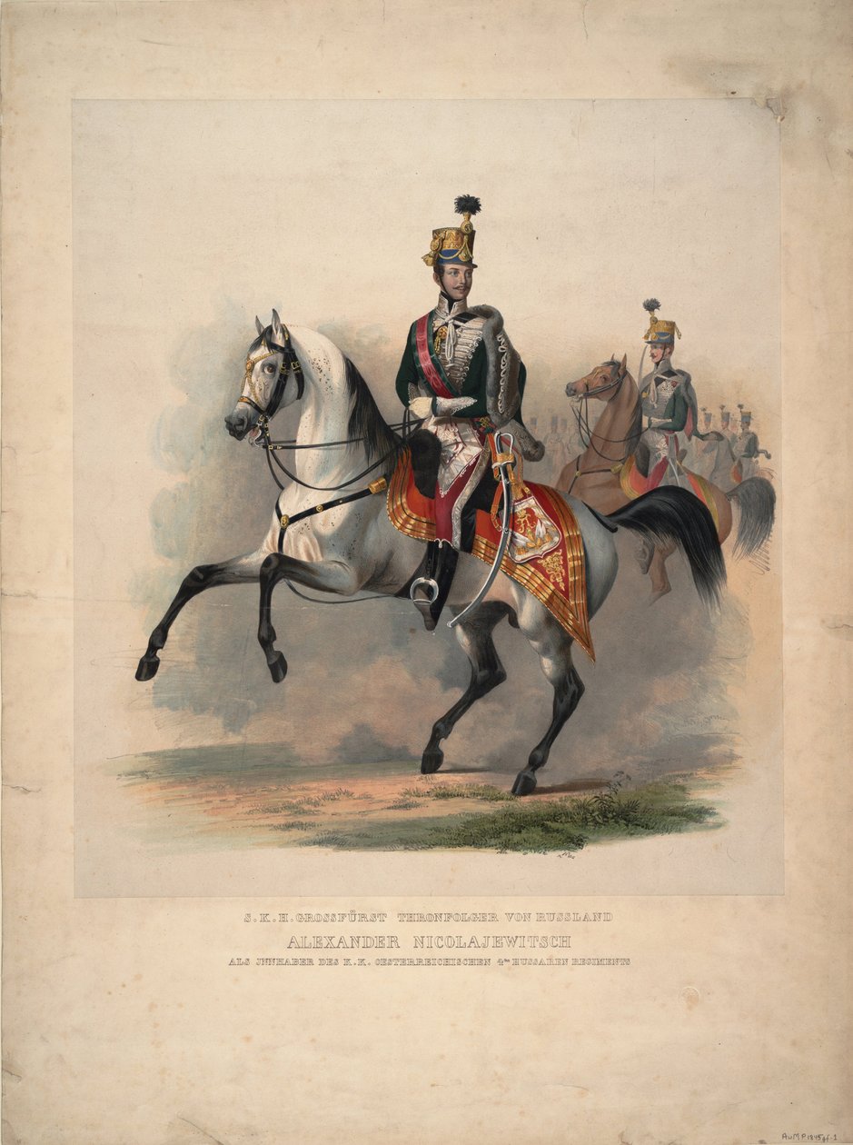 Velký princ Alexander Nikolajevič jako vrchní plukovník rakouského 4. husarského pluku, 1845 od Unbekannt