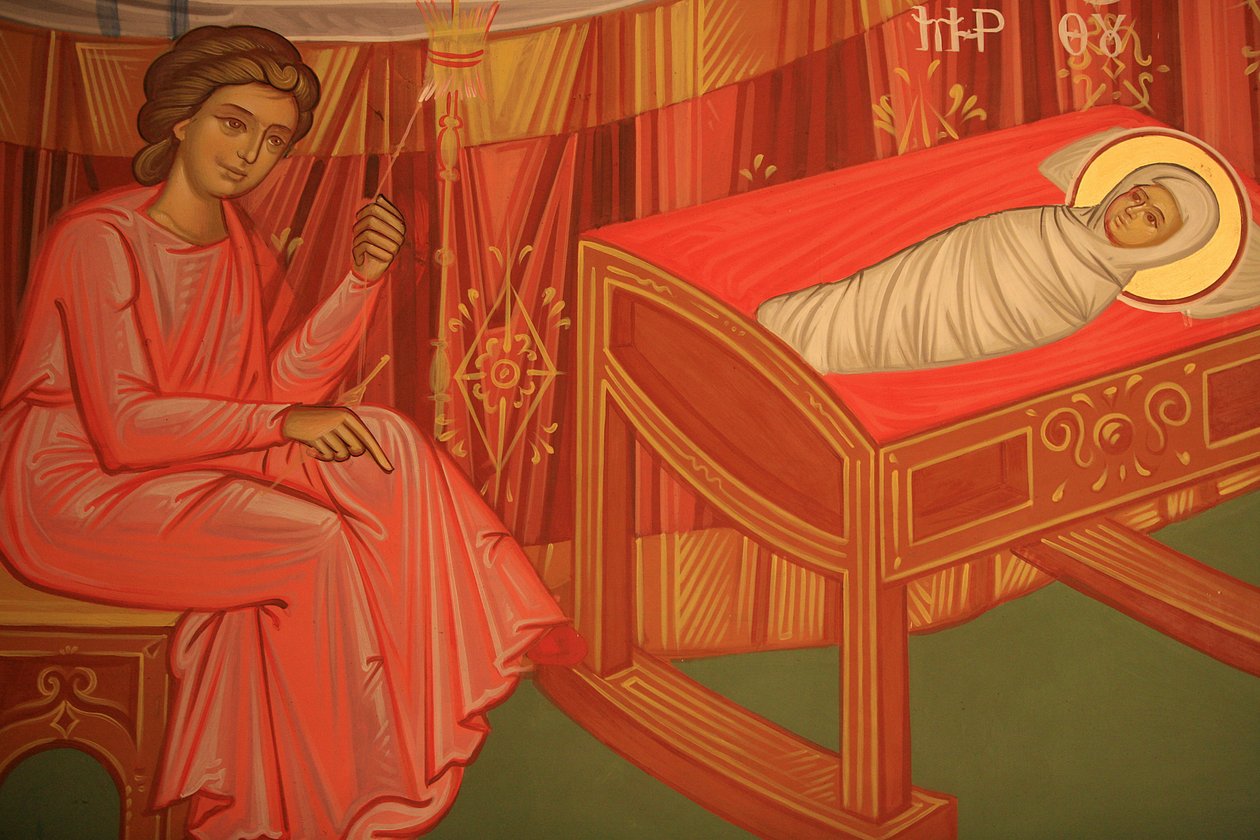Řecká ortodoxní ikona znázorňující Mariino narození Thessaloniki Řecko od Unbekannt