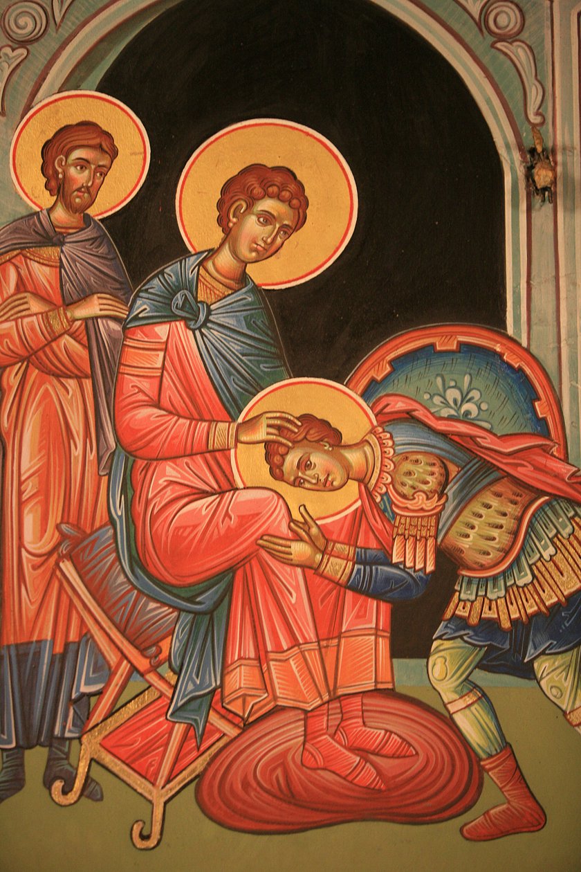 Řecká ortodoxní ikona zobrazující svatého Nestora a svatého Dimitria v Soluni Řecko od Unbekannt