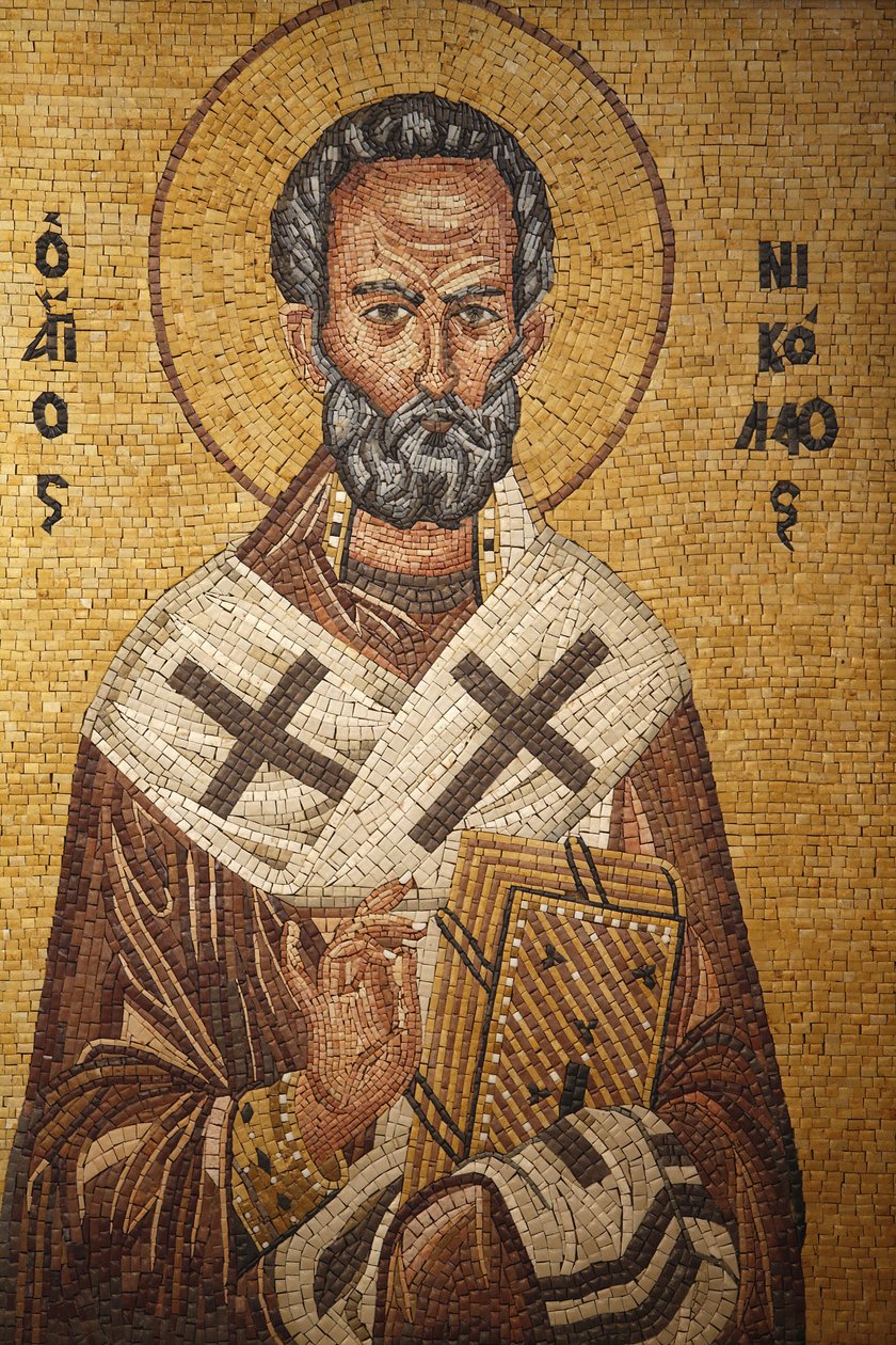 Řecká ortodoxní ikona zobrazující svatého Mikuláše v pravoslavném kostele svatého Jiří, Madaba, Madaba, Jordanie od Unbekannt