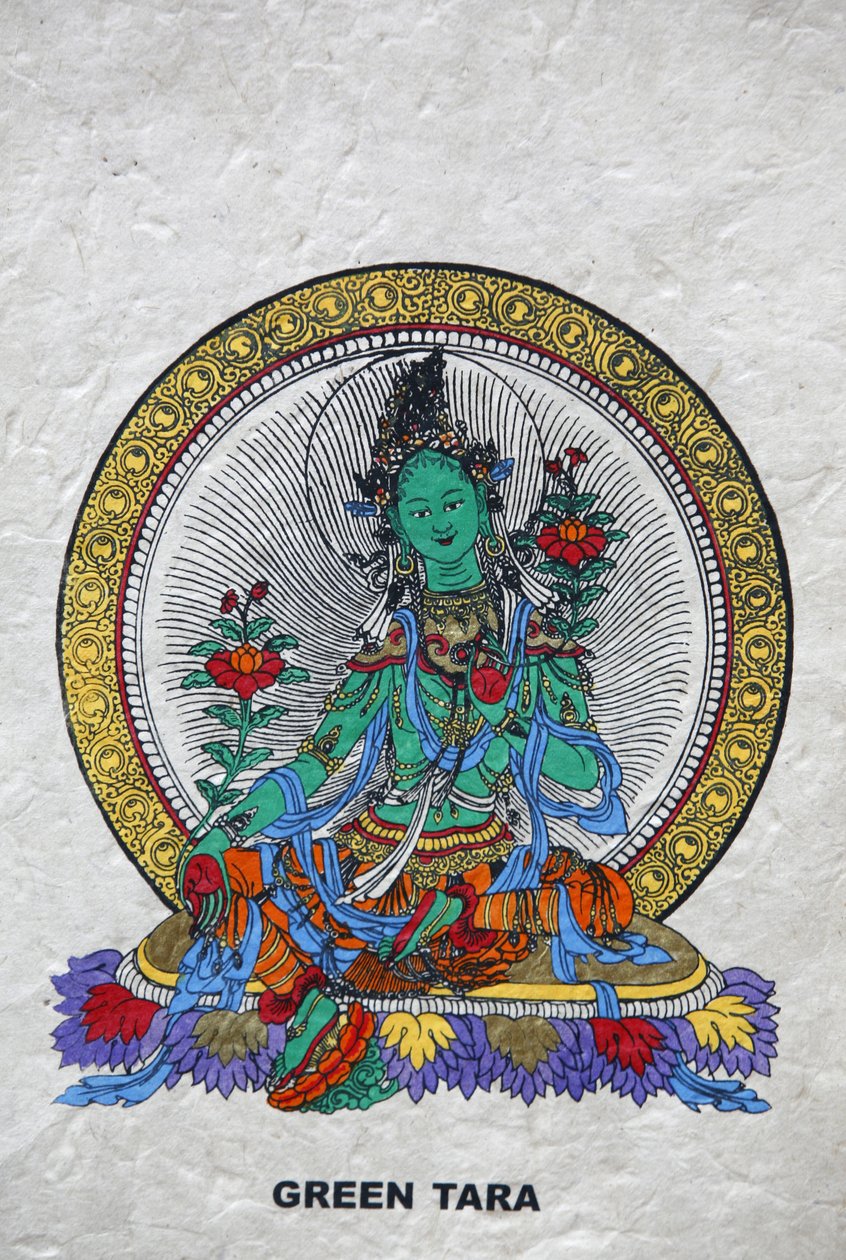 Zelená Tara, buddhistický symbol prosperity. Klášter Kopan, Bhaktapur, Nepál od Unbekannt