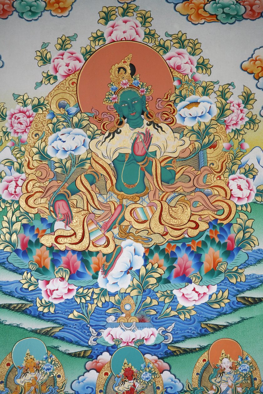 Zelená Tara, symbol prosperity. Klášter Kopan, Káthmándú, Nepál od Unbekannt
