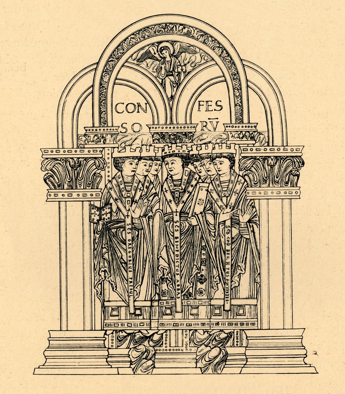 Řehoř Veliký, svatý Benedikt a svatý Cuthbert, 1908 od Unbekannt