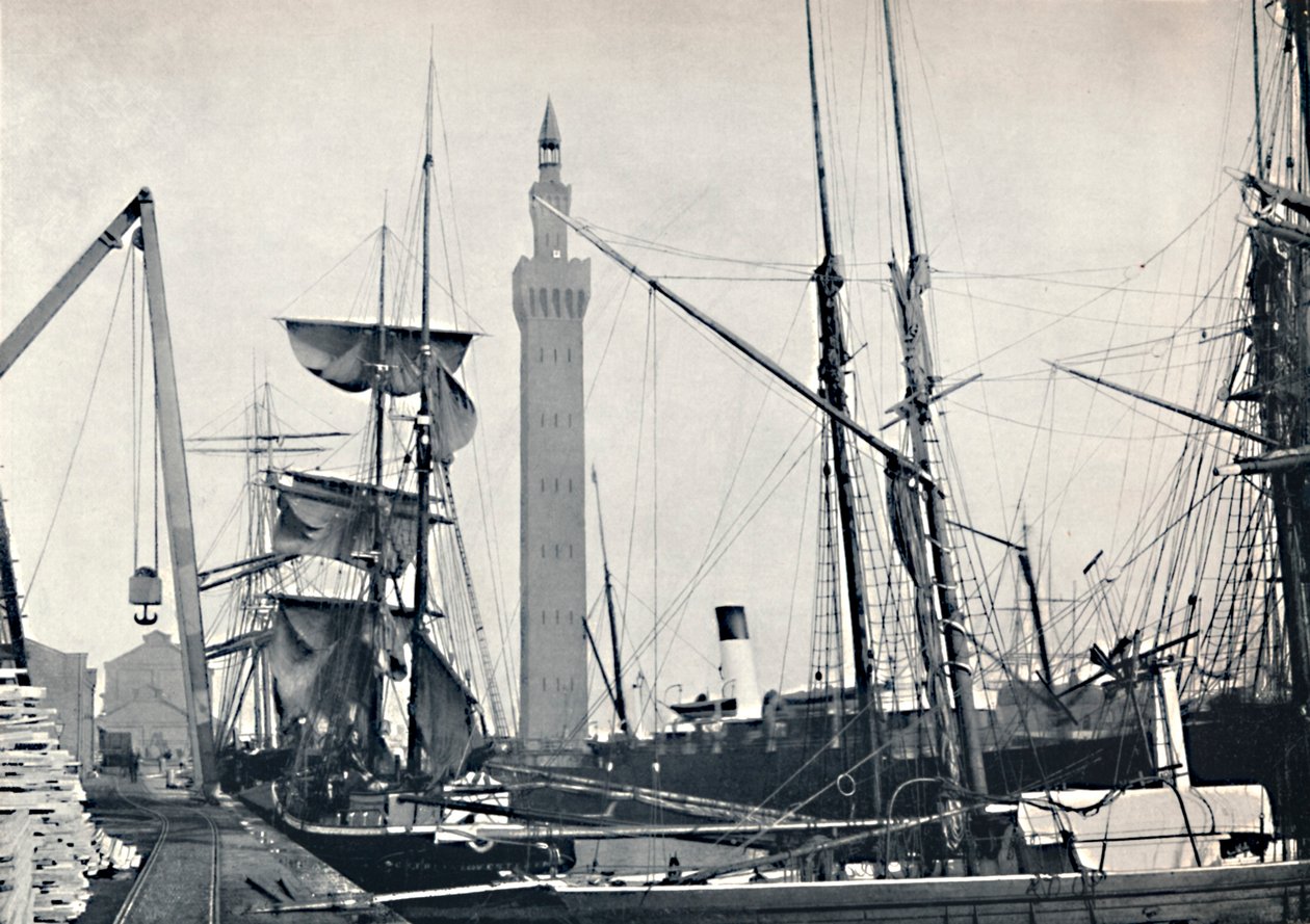 Grimsby - Pohled na doky, s hydraulickou věží, 1895 od Unbekannt