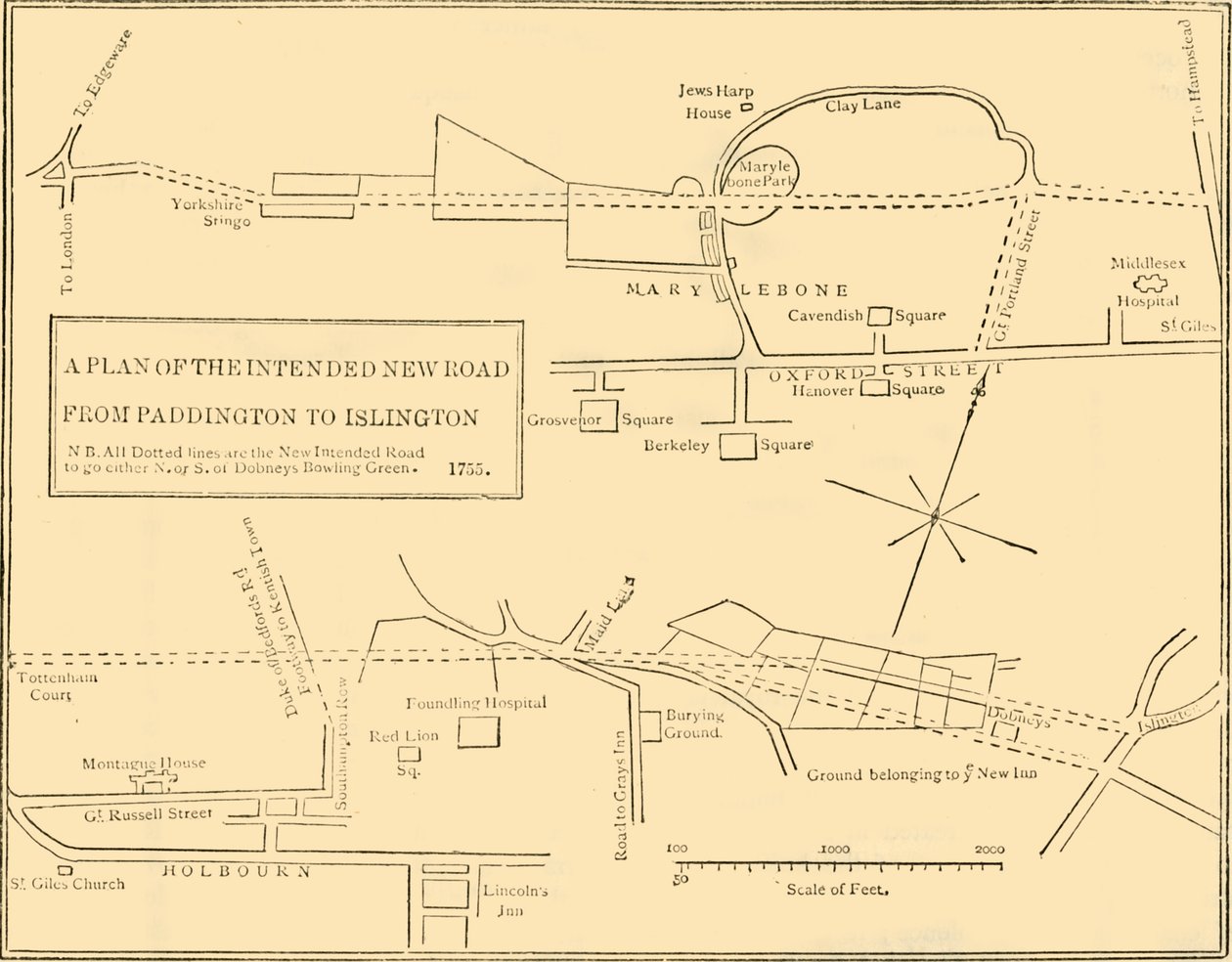 Půdorys New Road from Islington to Edgware Road, 1755, c1876. od Unbekannt