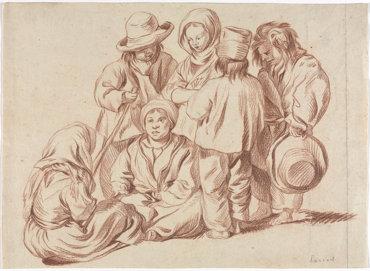 Skupina šesti dětí recto, Sketch of a Village verso, 1700s. od Unbekannt