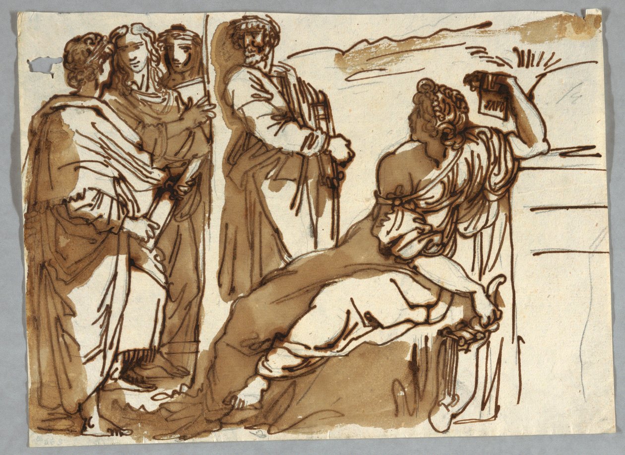 Skupina s Petrarchem a Sappho v Parnassu po Raphaelovi Sanziovi od Unbekannt