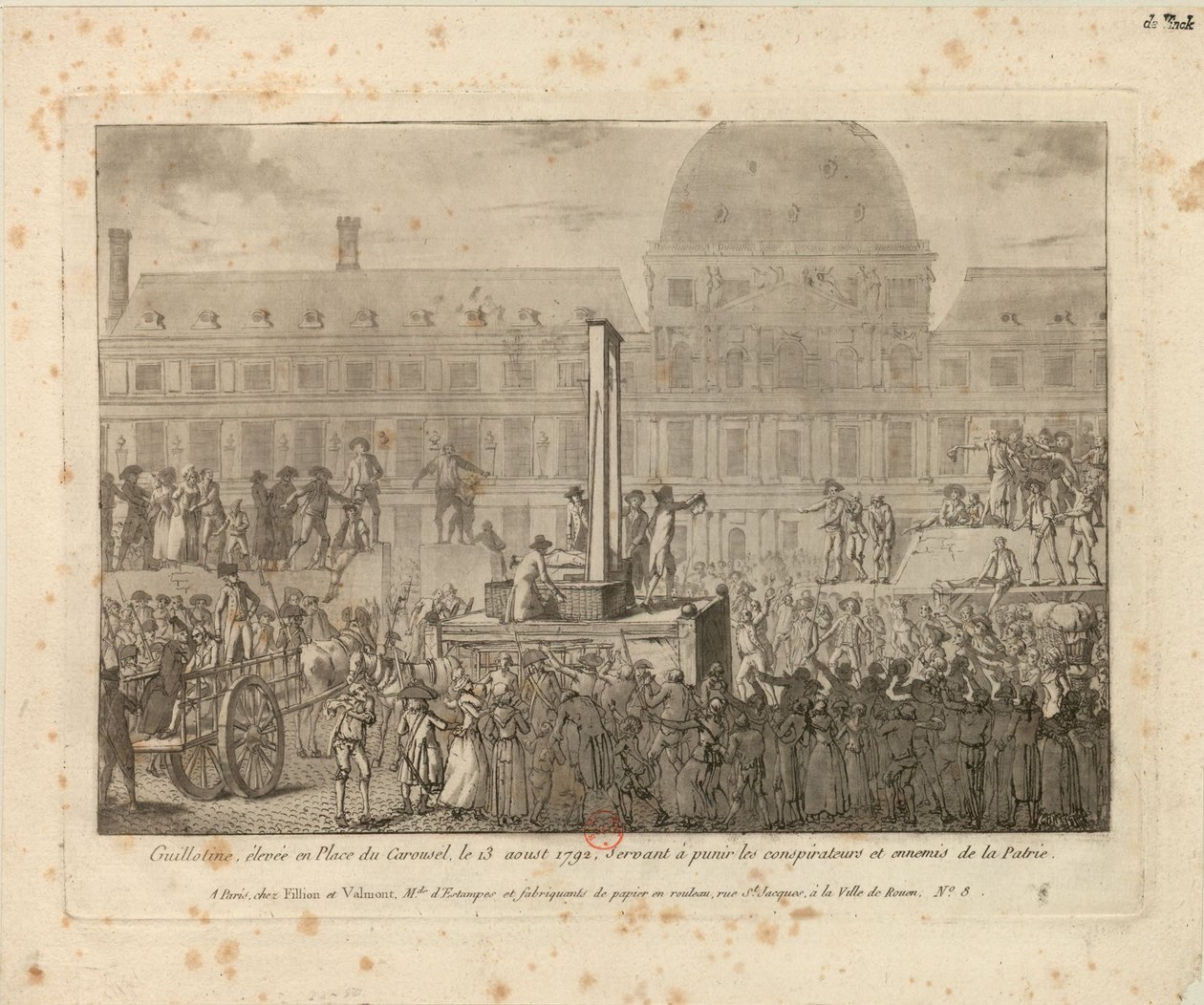 Gilotina vztyčená na Place du Carrousel, 13. srpna 1792… od Unbekannt