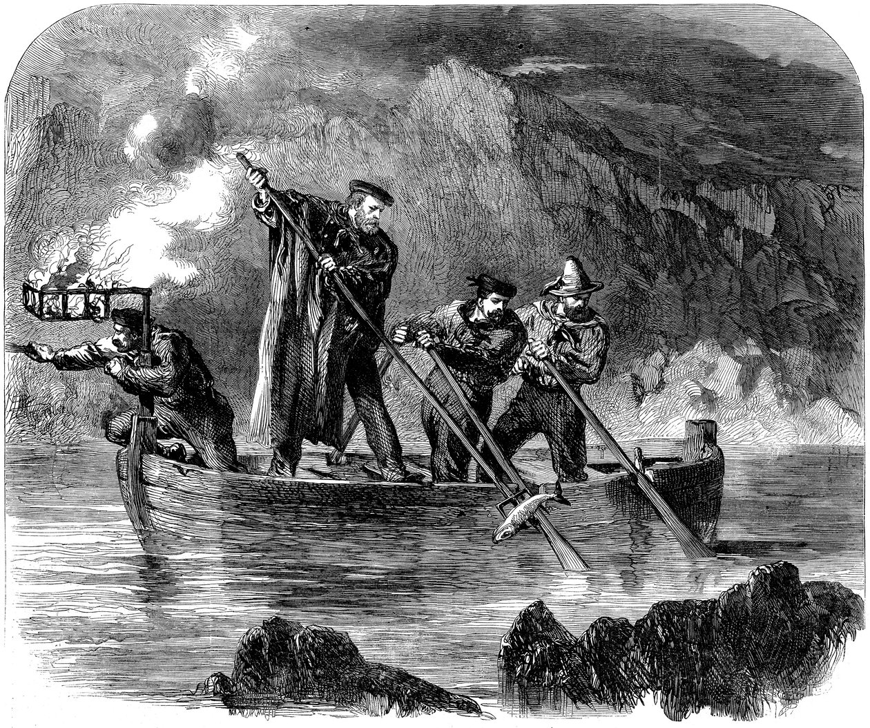 Giuseppe Garibaldi kopí ryby v noci u Caprera, 1860-61 od Unbekannt