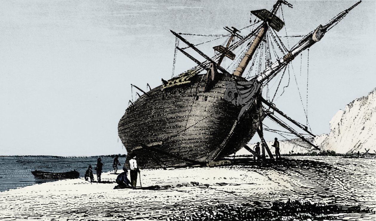 HMS Beagle položena na břeh, Rio Santa Cruz, Patagonie, Jižní Amerika, 1834 1839 od Unbekannt