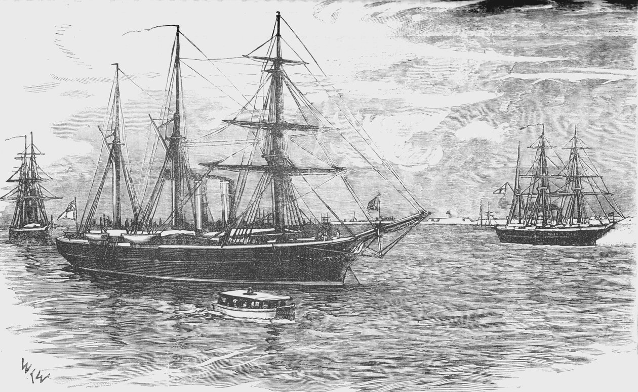 HMS Iris, s majákem a návnadou dělových člunů, Blockading Damietta, c1882 od Unbekannt