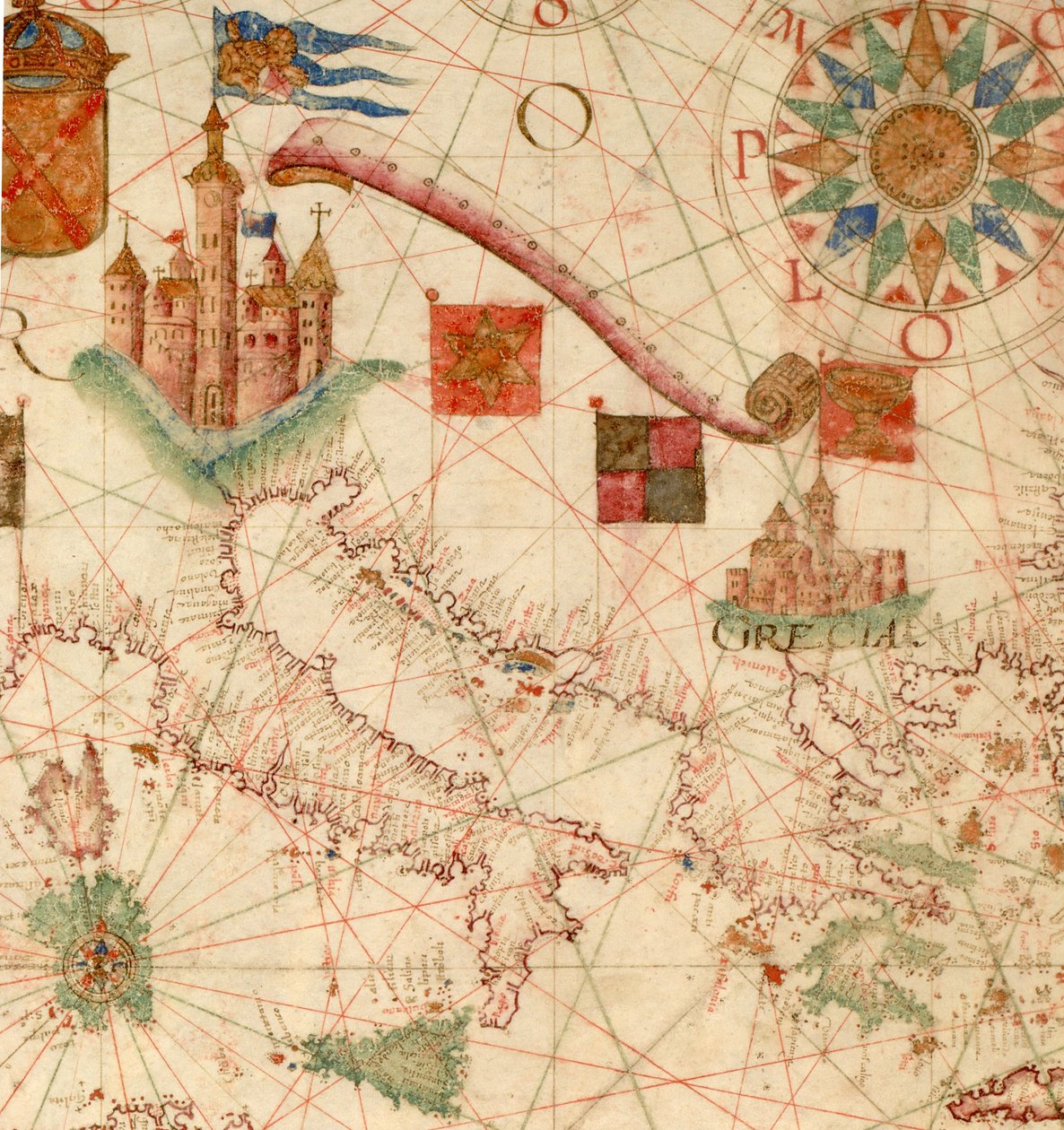 HM 1549   LUÍS TEIXEIRA, PORTOLANSKÝ GRAF. Lisabon, ca. 1600 Napsáno na svitku „Por Luis Te[ixe]ira em Lix[bo]a. Prodal v roce 1867 Henry Stevens (1791-1867) Henrymu Huthovi (1815-78), The Huth Library (1880), pt. 4, 1171. Prodej Alfreda Henryho Hutha (185 od Unbekannt