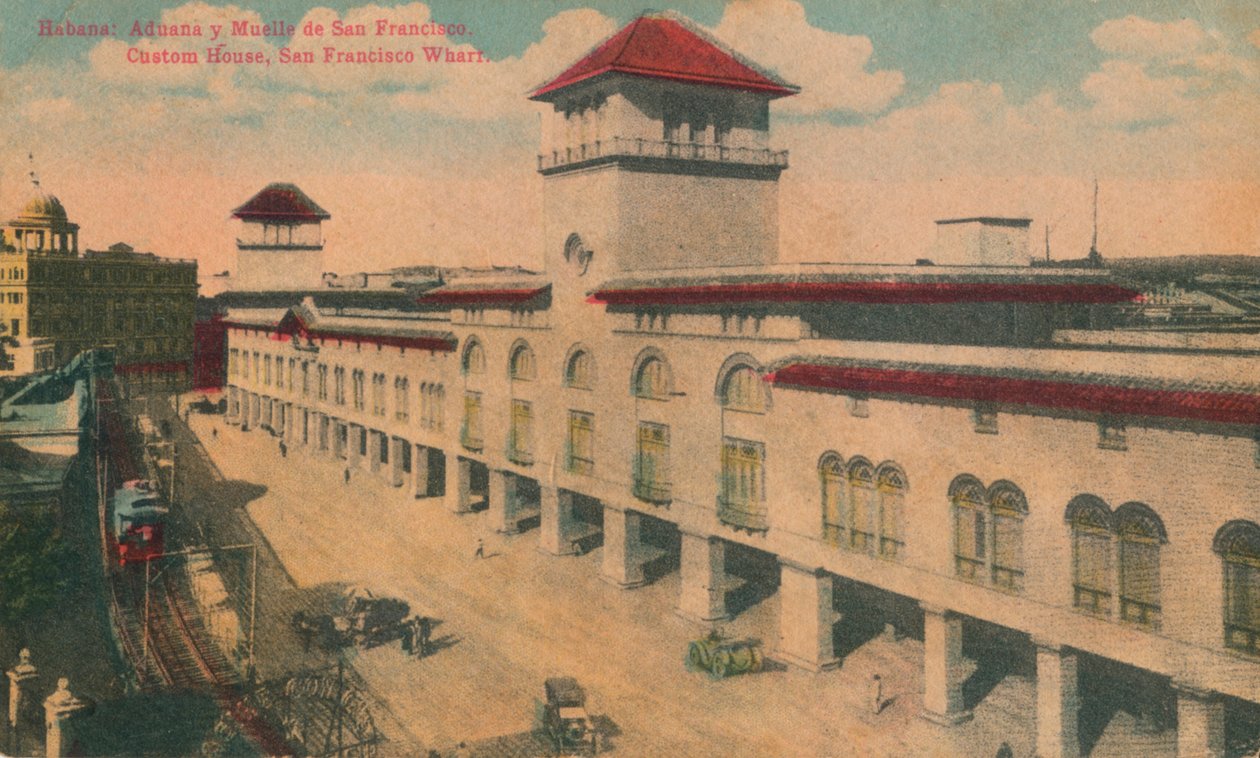 Havana: Celnice a přístav v San Franciscu. Custom House, San Francisco Wharf, Kuba, c1910 od Unbekannt