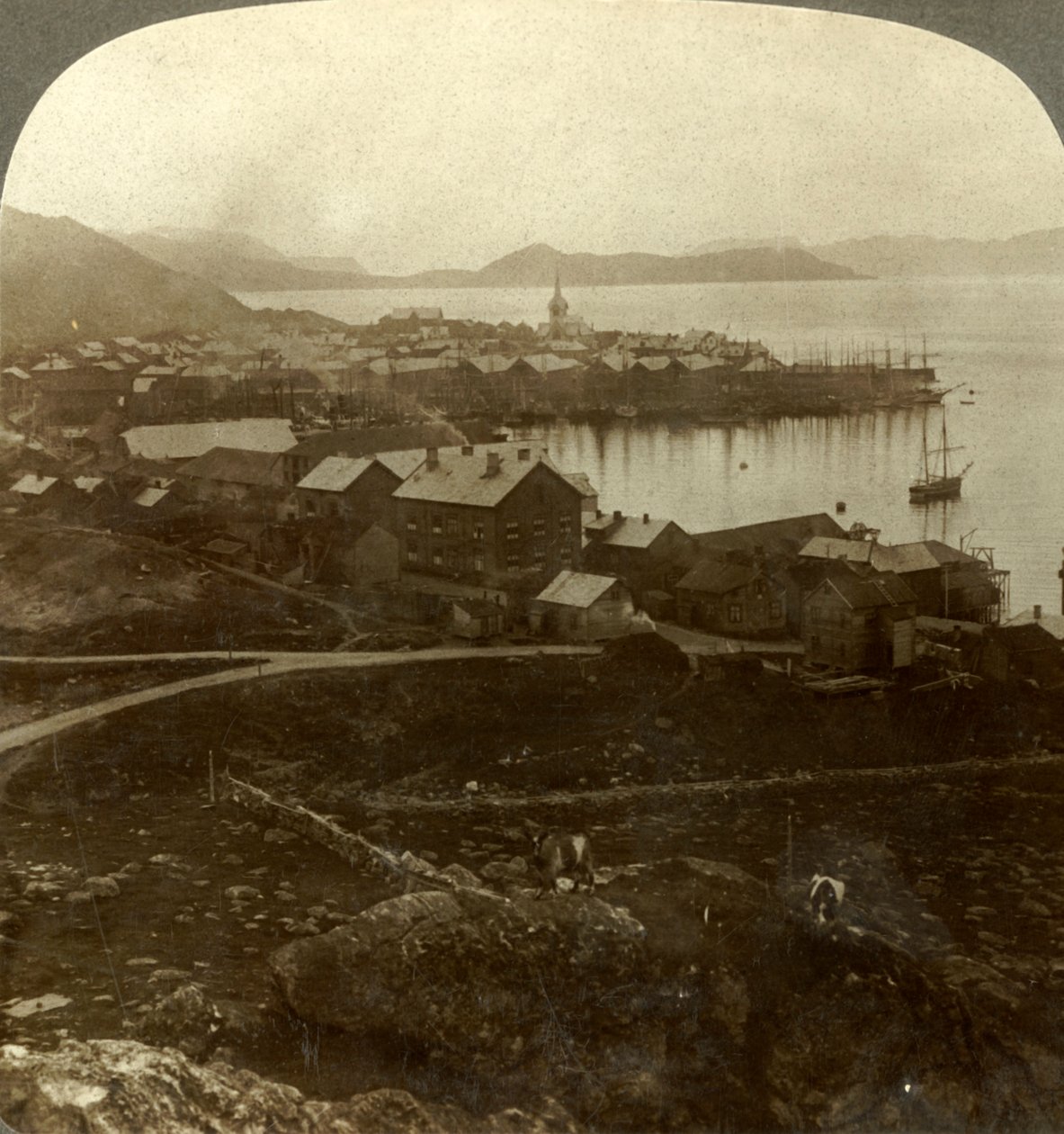 Hammerfest. Nejsevernější město světa – bez západu slunce od 13. května do 29. července, Norsko, c1905. od Unbekannt