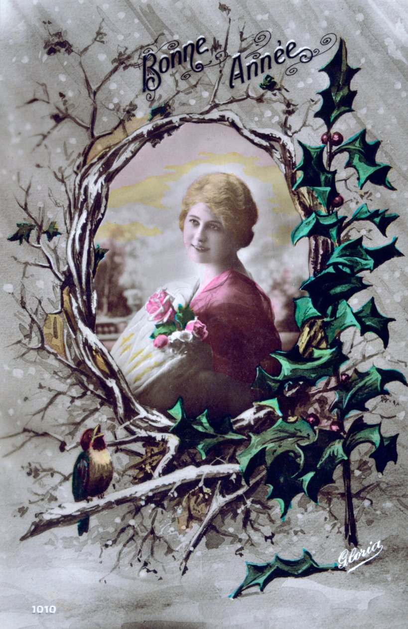 Šťastný nový rok, francouzská pohlednice, c1900 od Unbekannt