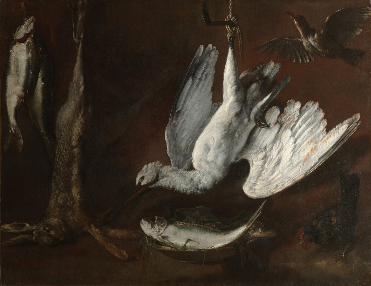 Zajíc, Spoonbill a Fish, polovina 1600s. od Unbekannt