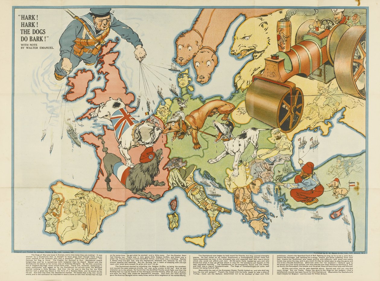 Harku! Harku! Psi štěkají! Evropská satirická mapa, 1914 od Unbekannt