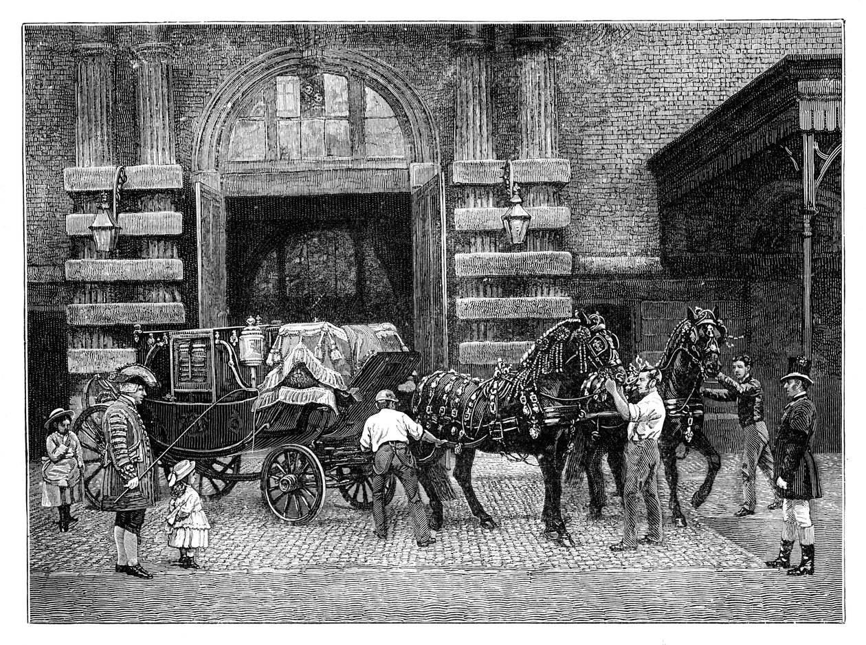 Zapřáhnutí černých koní v Royal Mews, Buckinghamský palác, Londýn, c1888 od Unbekannt