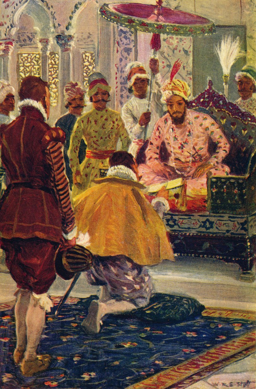 Hawkins představuje dopis krále Jamese Velkému magnátovi, 1608 c1912 od Unbekannt