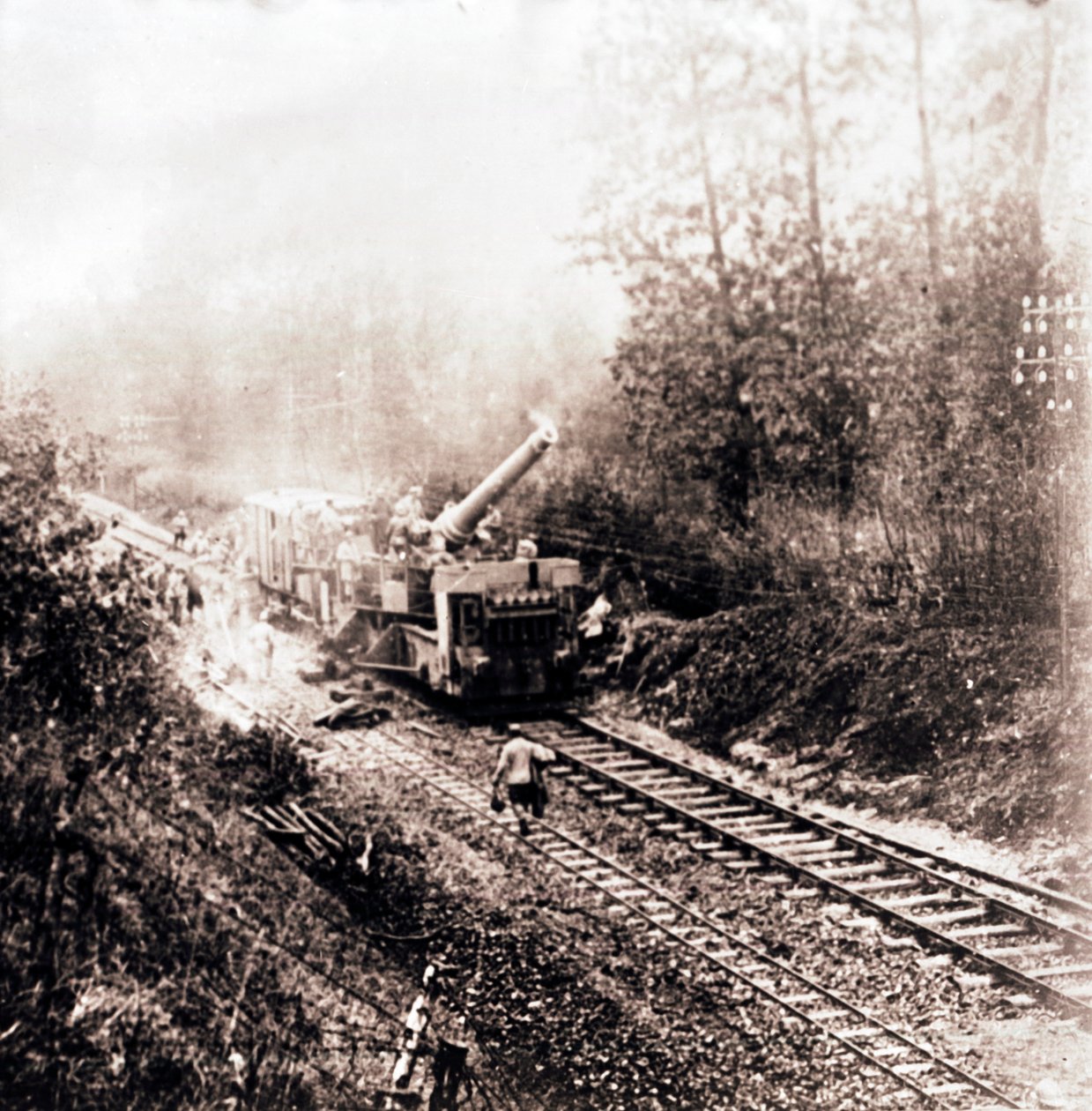 Těžké dělostřelectvo na železniční trati, c1914-c1918 od Unbekannt