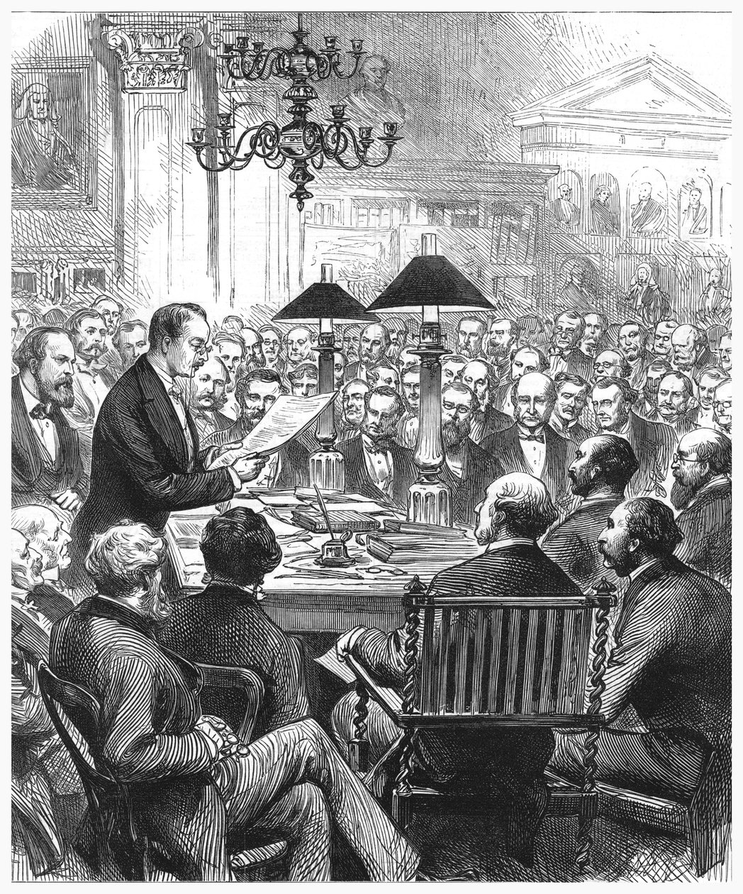 Heinrich Schliemann přednášel v Londýně, 1877 od Unbekannt