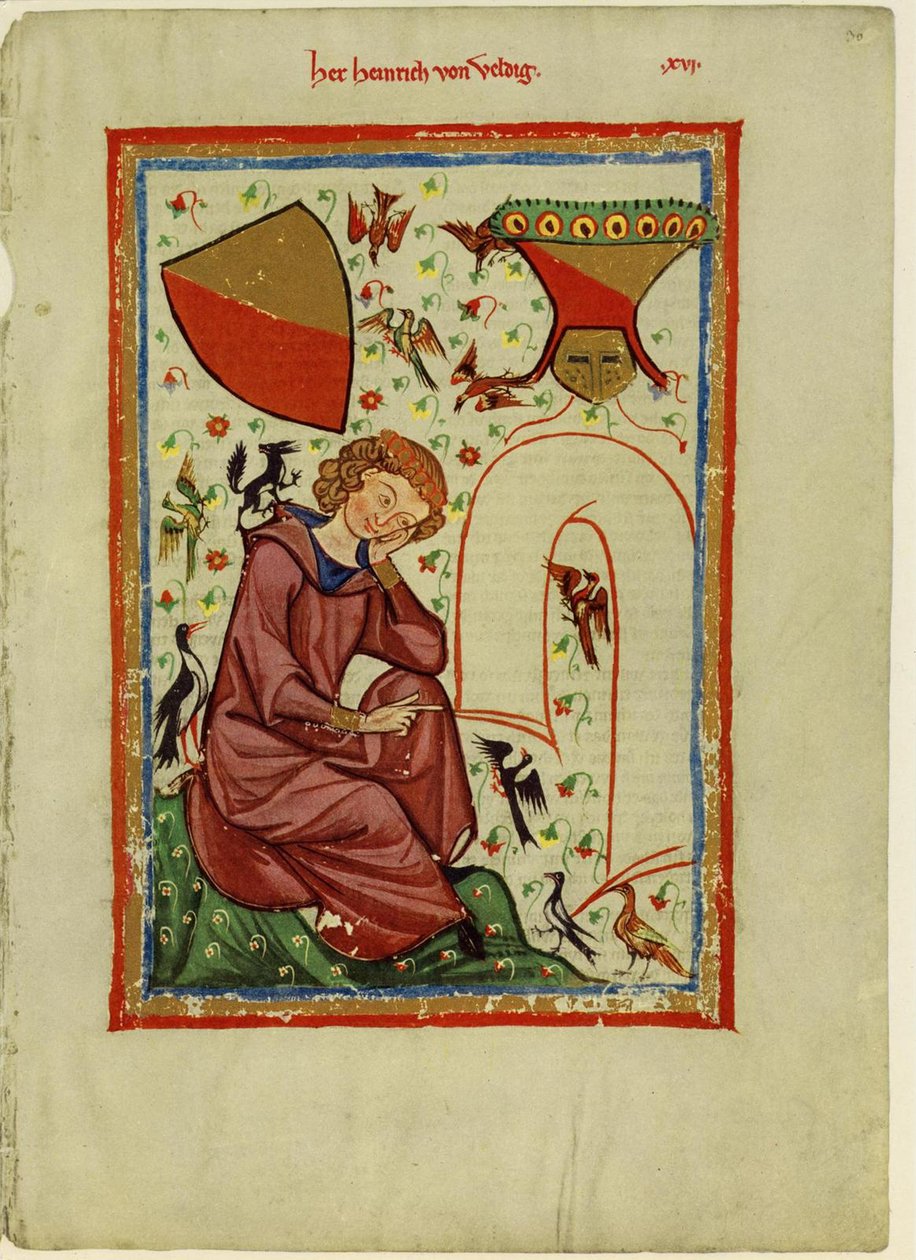 Heinrich von Veldeke z Codexu Manesse, mezi 1305 a 1340 od Unbekannt