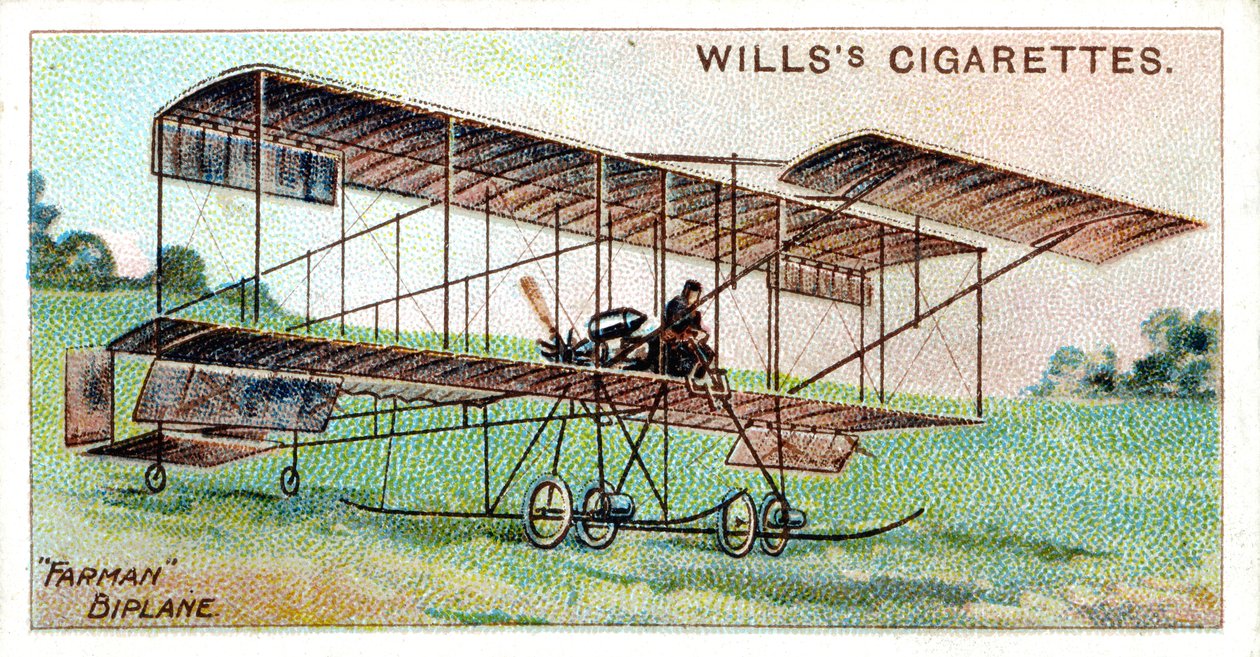 Henri Farman ve dvouplošníku Farman, francouzský letec a konstruktér letadel, c1909 od Unbekannt
