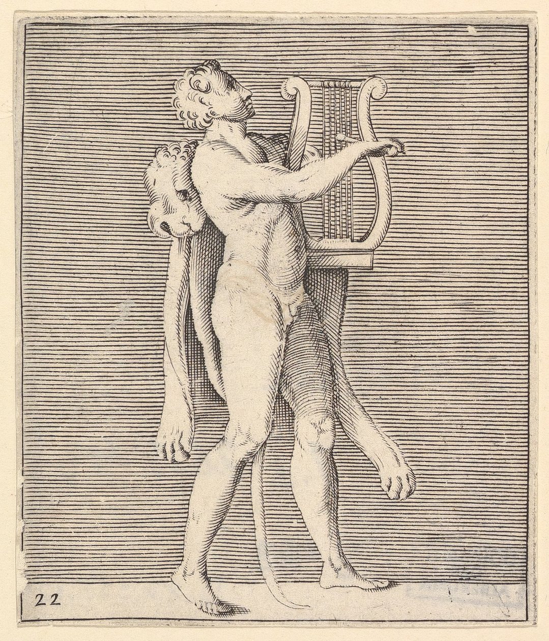 Herkules hrající na lyru se lví kůží přehozenou přes rameno, publikoval ca. 1599-1622. od Unbekannt