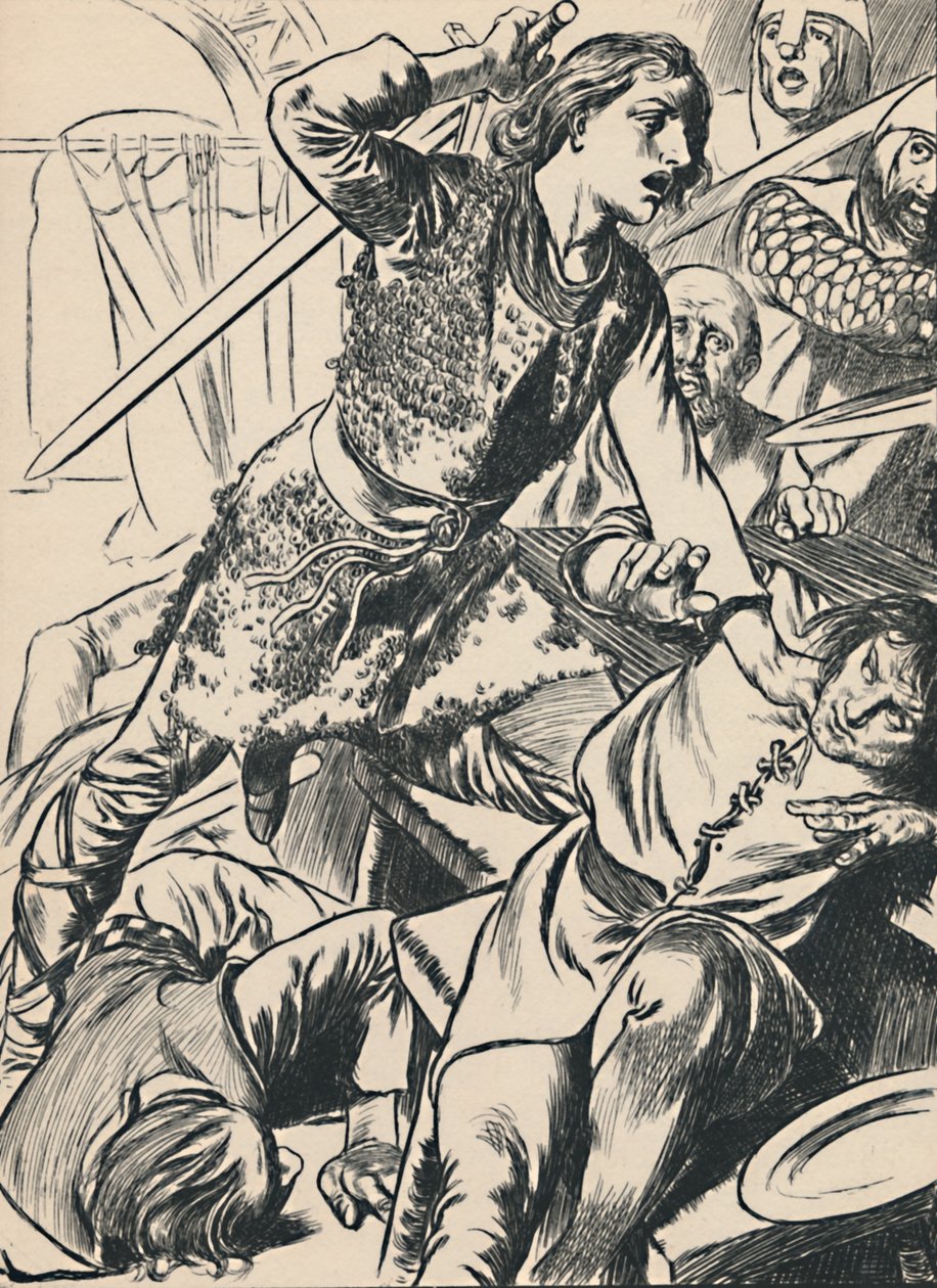 Hereward a jeho muži útočí na Normany, c1907 od Unbekannt