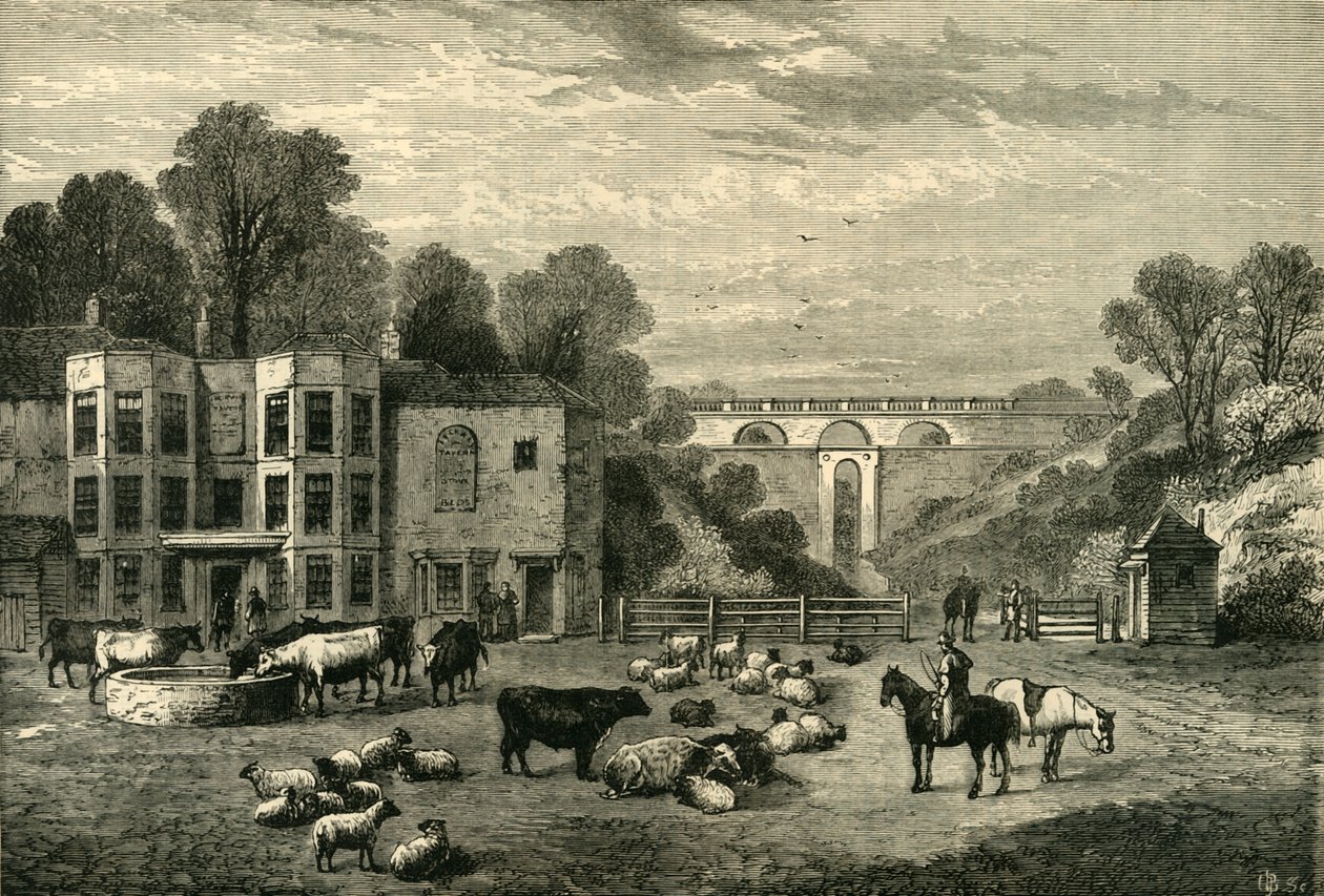 Highgate Archway Gate and Tavern v roce 1825, c1876. od Unbekannt