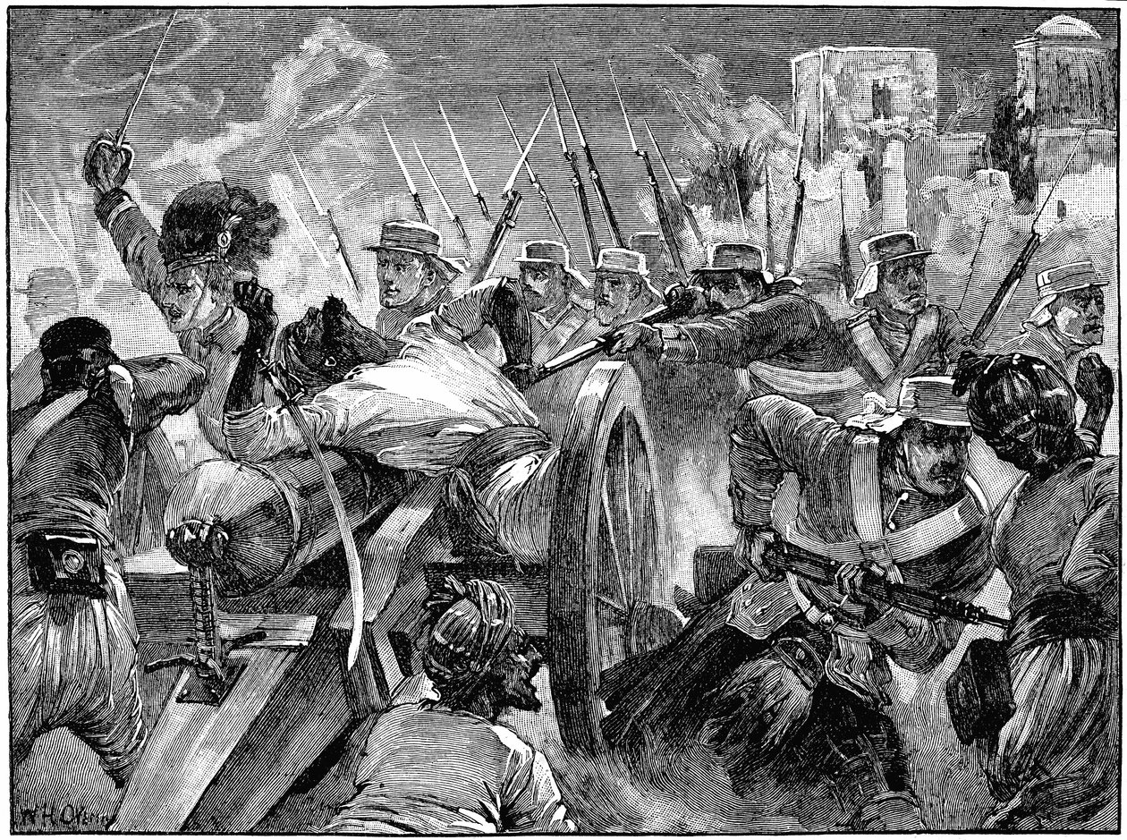Highlanders zajímající zbraně vzbouřenců v Cawnpore, Indian Mutiny, 16. července 1857 c1895 od Unbekannt