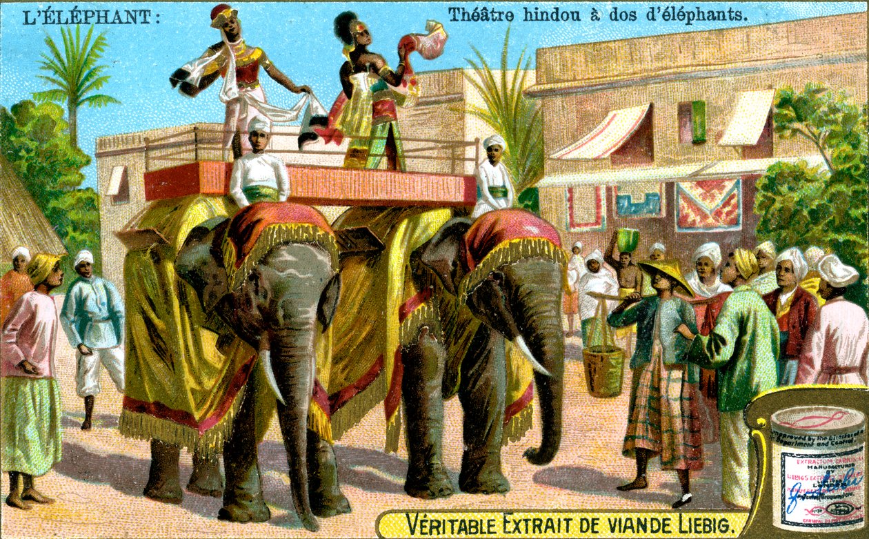Hinduistické divadlo na zádech slonů, c1900 od Unbekannt