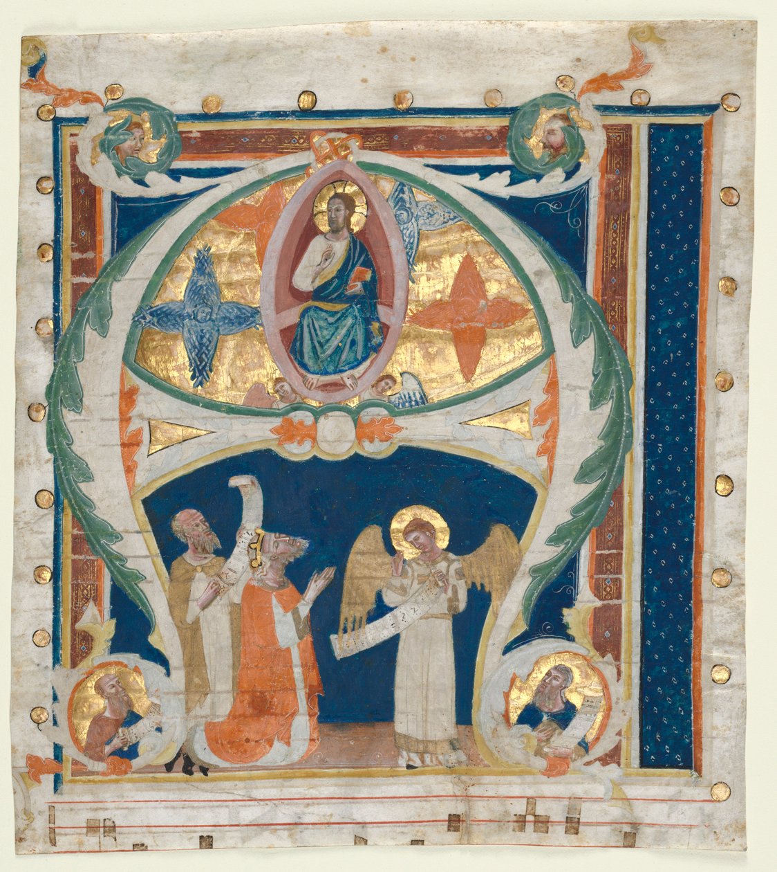 Historická iniciála A Excised from a Gradual: Christ in Majesty with King David..., c. 1300-1340. od Unbekannt