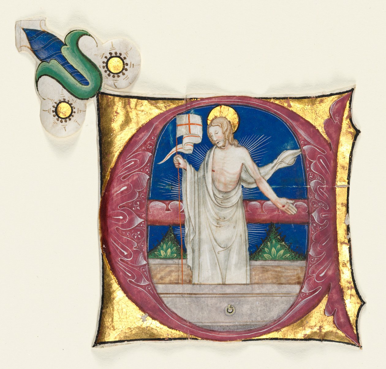 Historická iniciála E vyjmuta z antifonáře: Vzkříšený Kristus v hrobě, c. 1420-1450. od Unbekannt