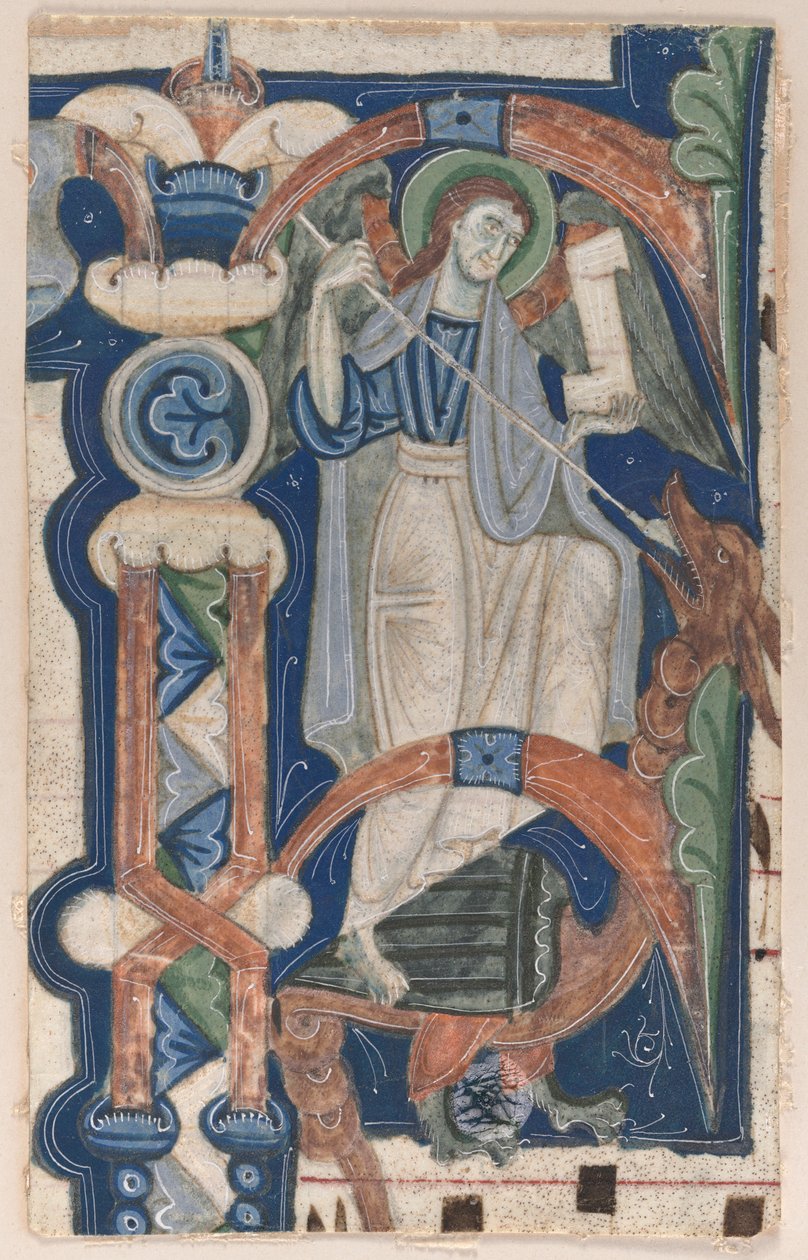 Historická iniciála P vyňatá ze sborové knihy: St. Michael and the Dragon, počátek 13. století. od Unbekannt