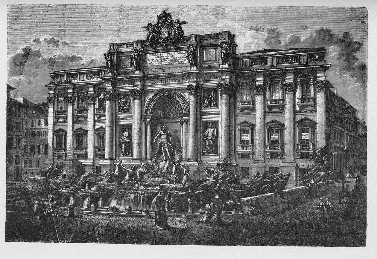 Dějiny starověkého Říma. Fontána di Trevi je fontána ve čtvrti di Trevi v Římě v Itálii, kterou navrhl italský architekt Nicola Salvi a dokončil ji Pietro Bracci. od Unbekannt