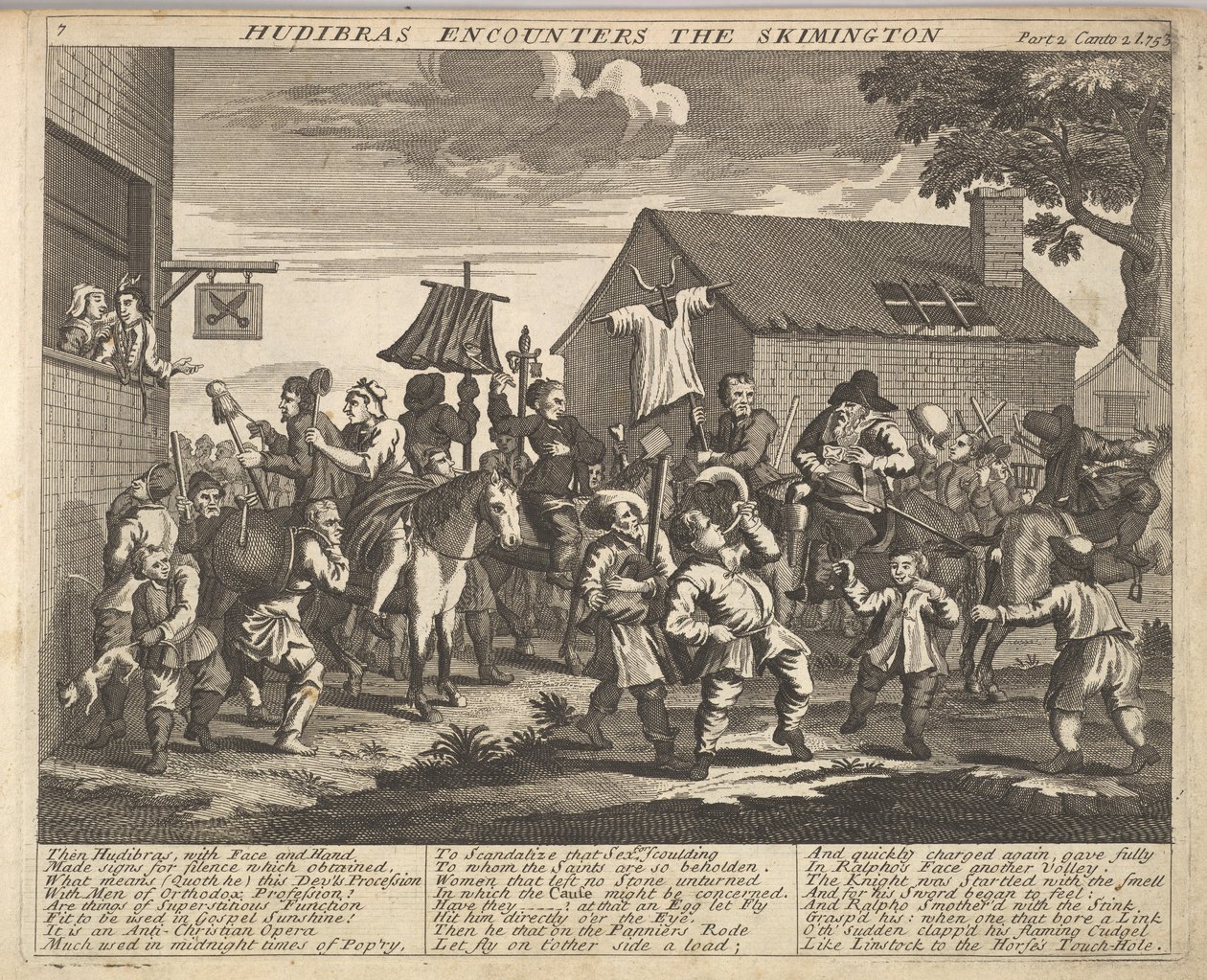 Hudibras Encounters the Skimmington Plate 7: Illustrations to Samuel Butlers Hudi..., 1725-30. od Unbekannt